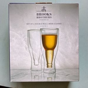 Brooks Brothers Double Wall Beer Glasses, Set of 2, NWOT